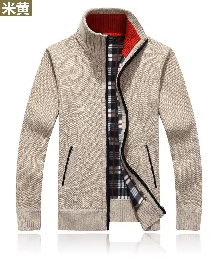 Men's Zipper Knit Sweater Thickened Fleece Top Knitted 147