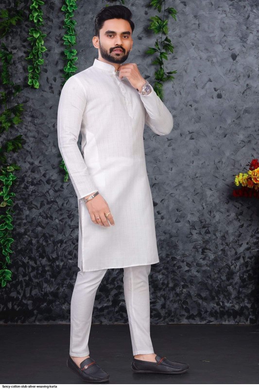 Men’s silver lining cotton kurta with white cotton payjama 164