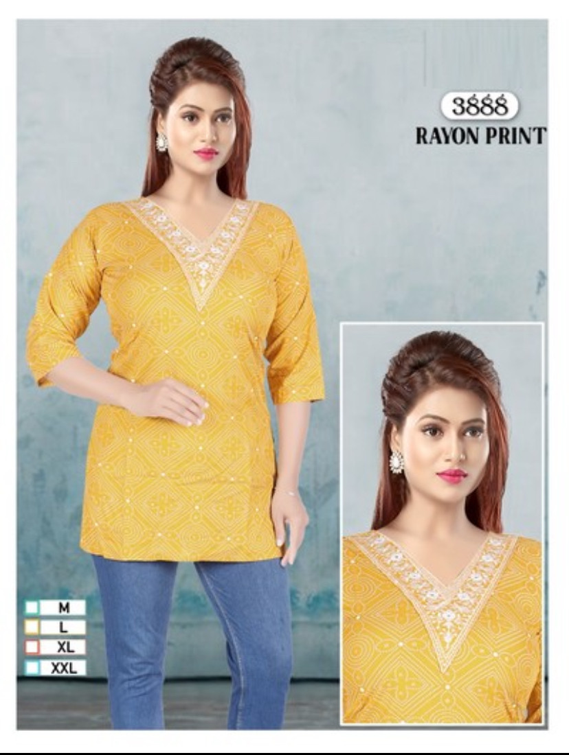 Rayon Embroidery Work with Print Short Kurti 180