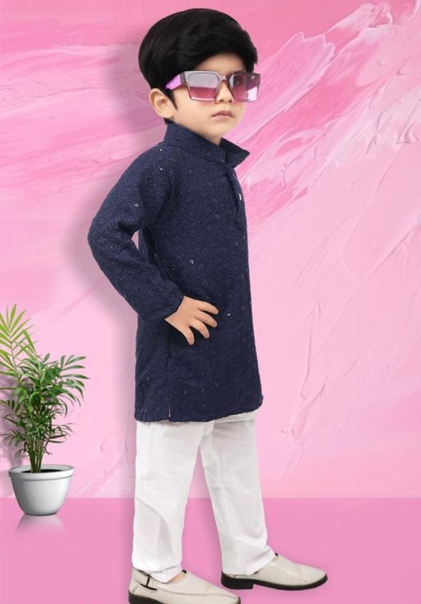 Boy’s Festive cotton soft chikenkari embroidery work kurta payjama set 095