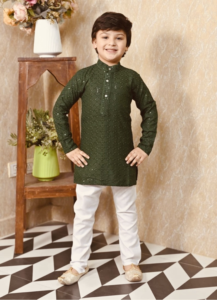 Boy’s Festive cotton soft chikenkari embroidery work kurta payjama set 097