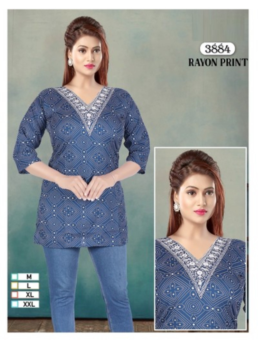 Rayon Embroidery Work with Print Short Kurti 141