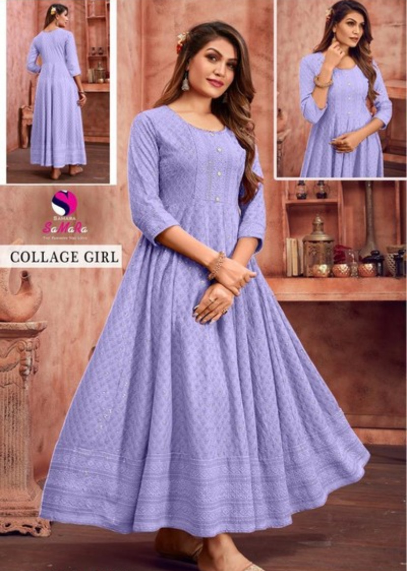 Rayon with Shiffli Work Flared Kurti/Gown 126