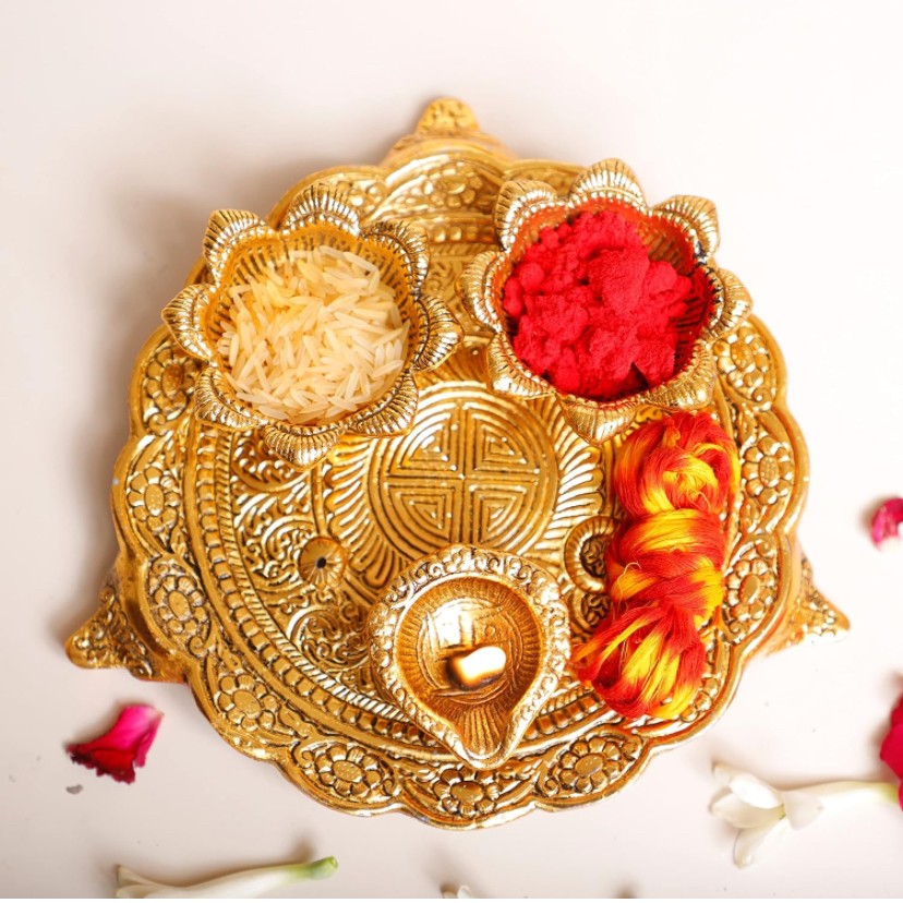 Pooja Thali with Diya for Pooja Home/Temple/Mandir,Decorative Showpiece Pooja Thali