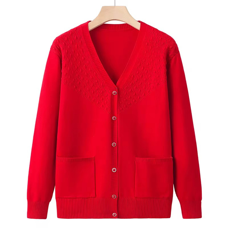 Mama's Middle-aged and elderly women sweater V-neck sweater mother with long sleeve 137