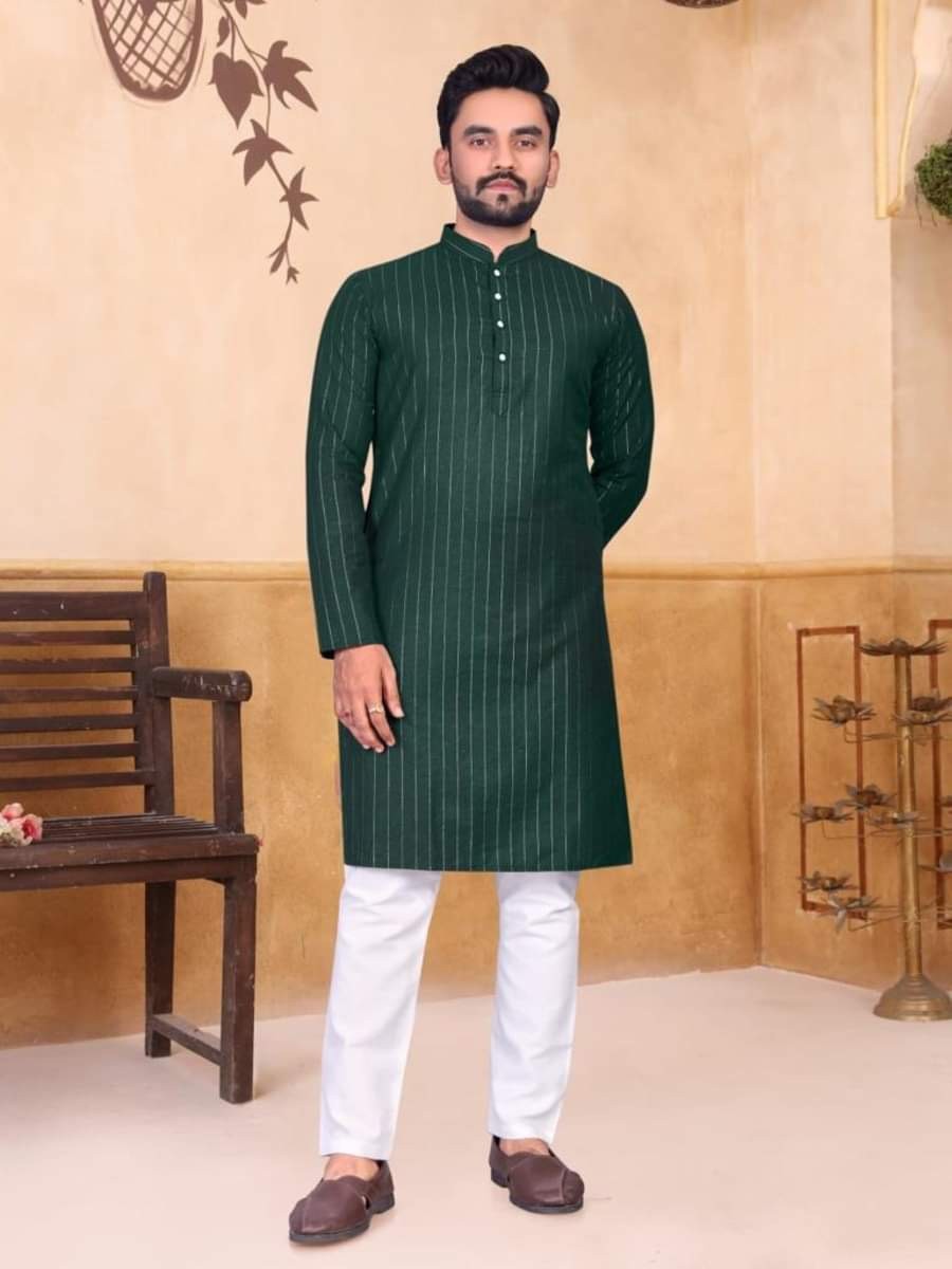 Men’s silver lining cotton kurta with white cotton payjama 160