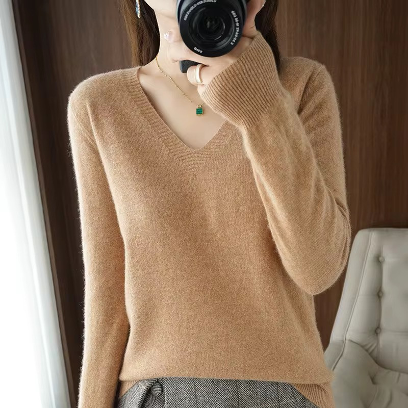 Women's Sweater Autumn Winter Knitted Pullovers V-neck Slim Fit 138