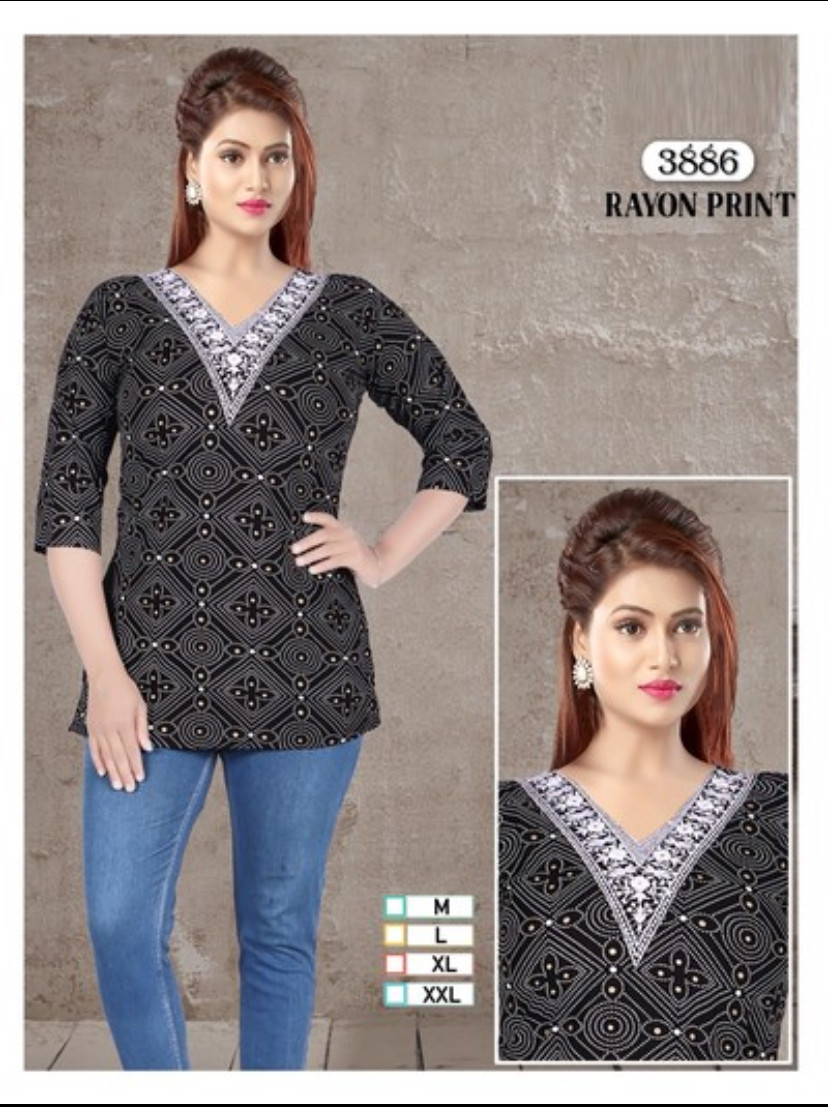 Rayon Embroidery Work with Print Short Kurti 178