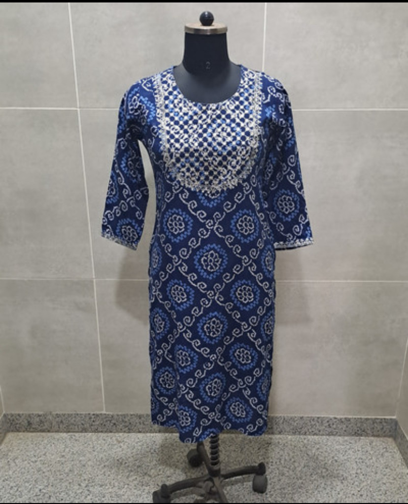 Rayon Bandhej Printed Zari Embroidery Work Kurti 133