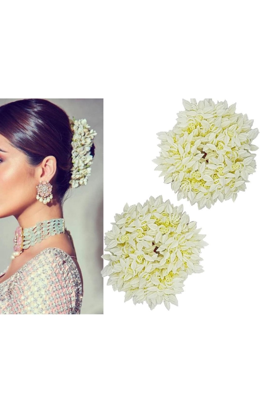 Traditional plain white gajara Indian Hair accessories Small White Gajra with rose
