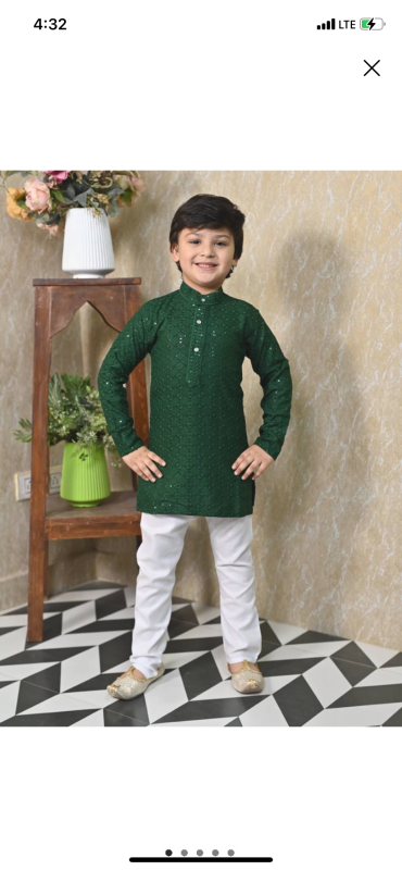 Boy’s Festive cotton soft chikenkari embroidery work kurta payjama set 098
