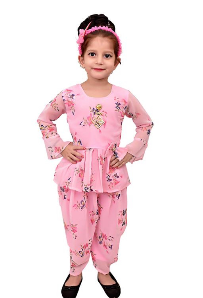 Shiffon Printed Top and Bottom Set For Girls 175