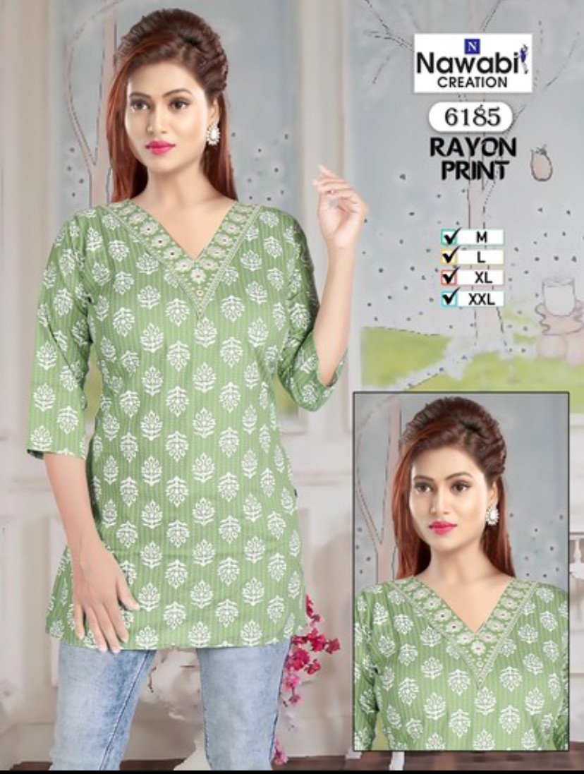 Rayon Embroidery Work with Print Short Kurti 177