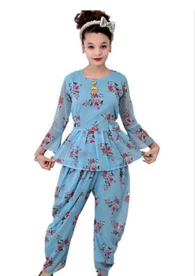 Shiffon Printed Top and Bottom Set For Girls 176
