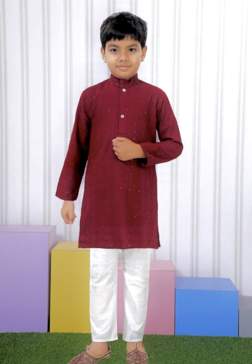 Boy’s Festive cotton soft chikenkari embroidery work kurta payjama set 099