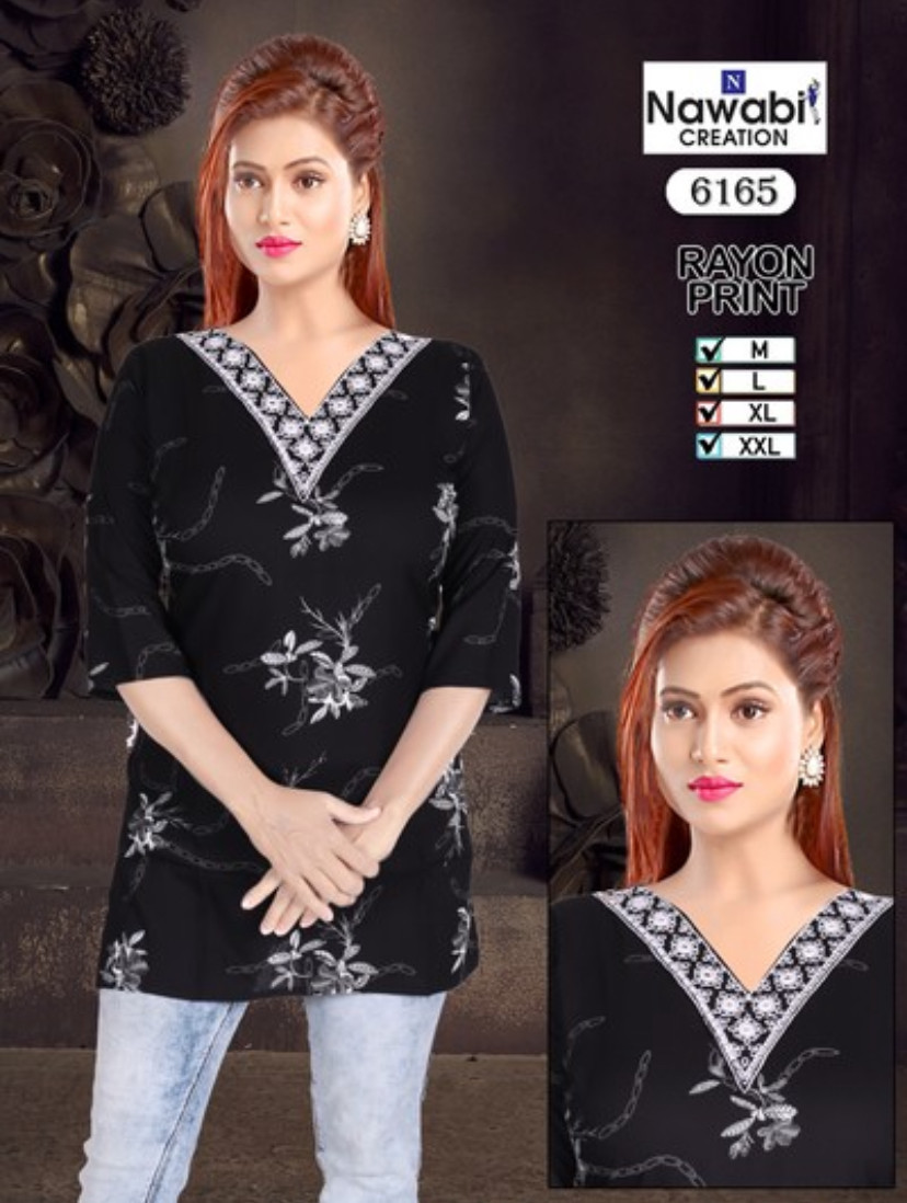 Rayon Embroidery Work with Print Short Kurti 181
